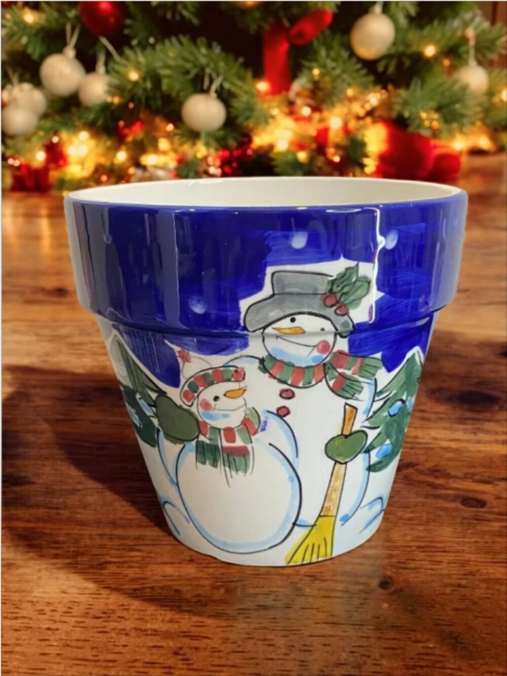 Pottery -- Winter Scene with Snowmen, Utensil Holder, Napkin Holder, Servingware - Picture 1 of 5
